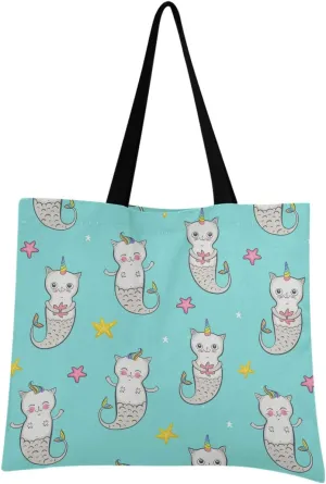 visesunny Women Extra Large Tote Bag Mermaid With Colored Unicorn Horn Shell Shoulder Bags Ladies Beach Travel Reusable Grocery Shopping Portable Storage Handbag