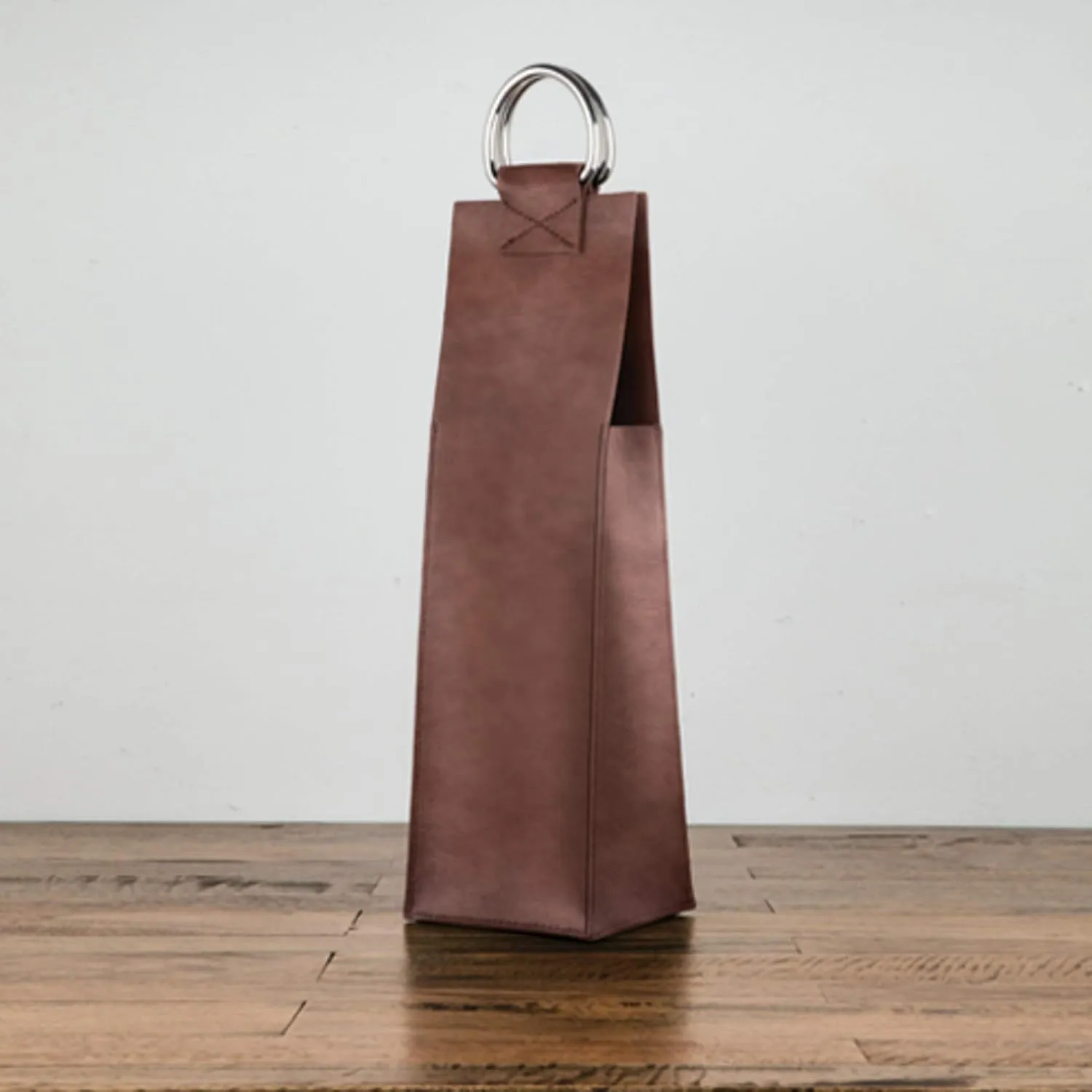 Viski Admiral Brown Leather Wine Tote, Carrier for Single Bottle