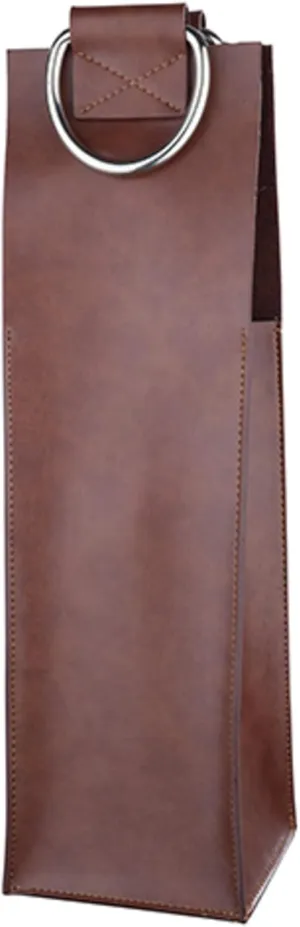 Viski Admiral Brown Leather Wine Tote, Carrier for Single Bottle