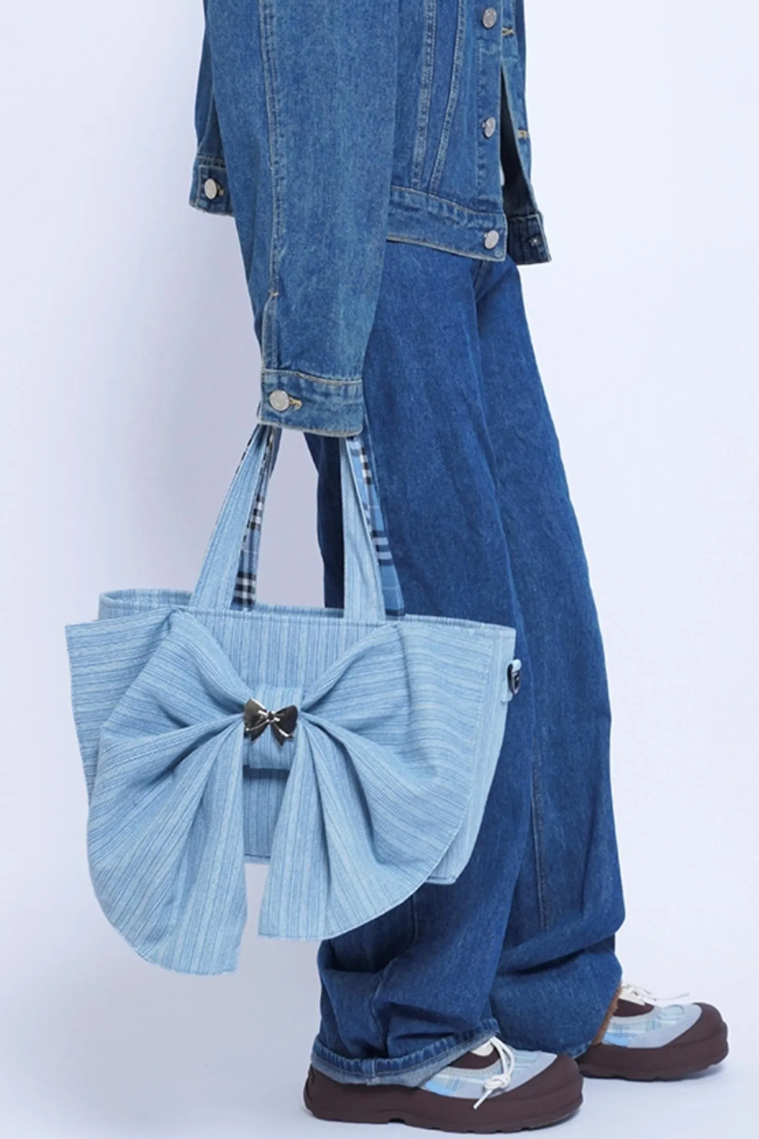 Washed Denim Ribbon Bag