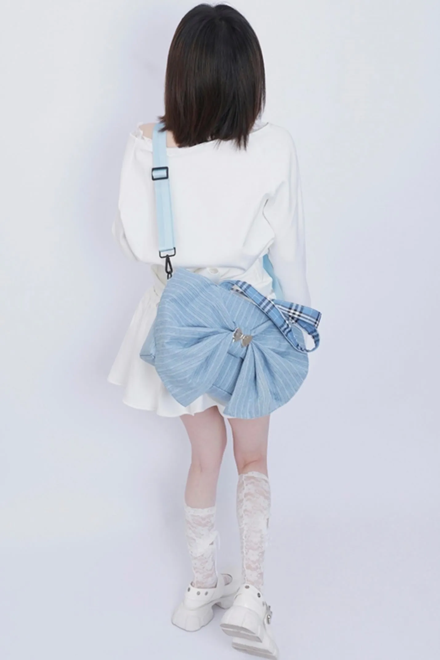 Washed Denim Ribbon Bag