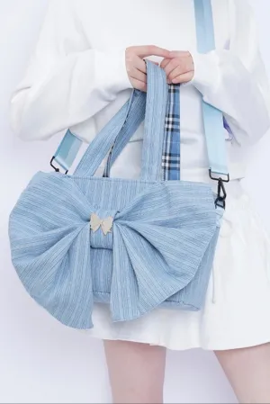 Washed Denim Ribbon Bag
