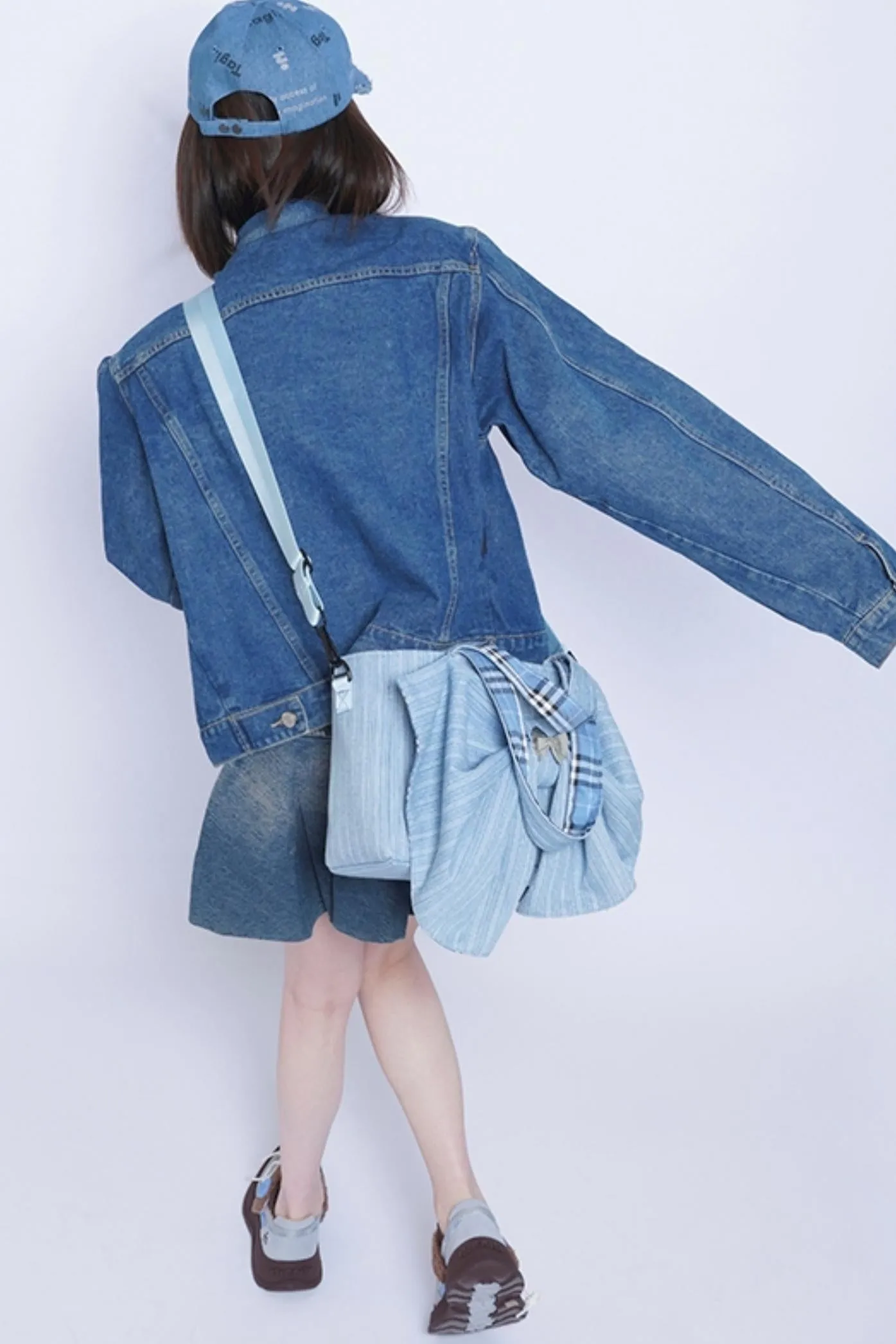 Washed Denim Ribbon Bag