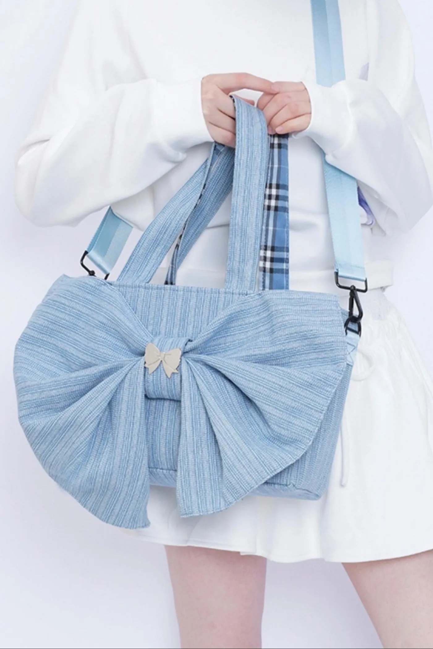 Washed Denim Ribbon Bag