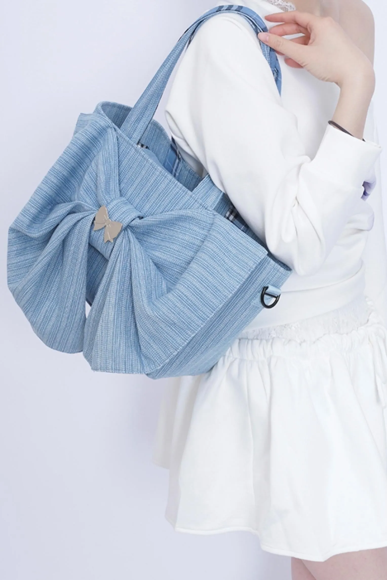 Washed Denim Ribbon Bag