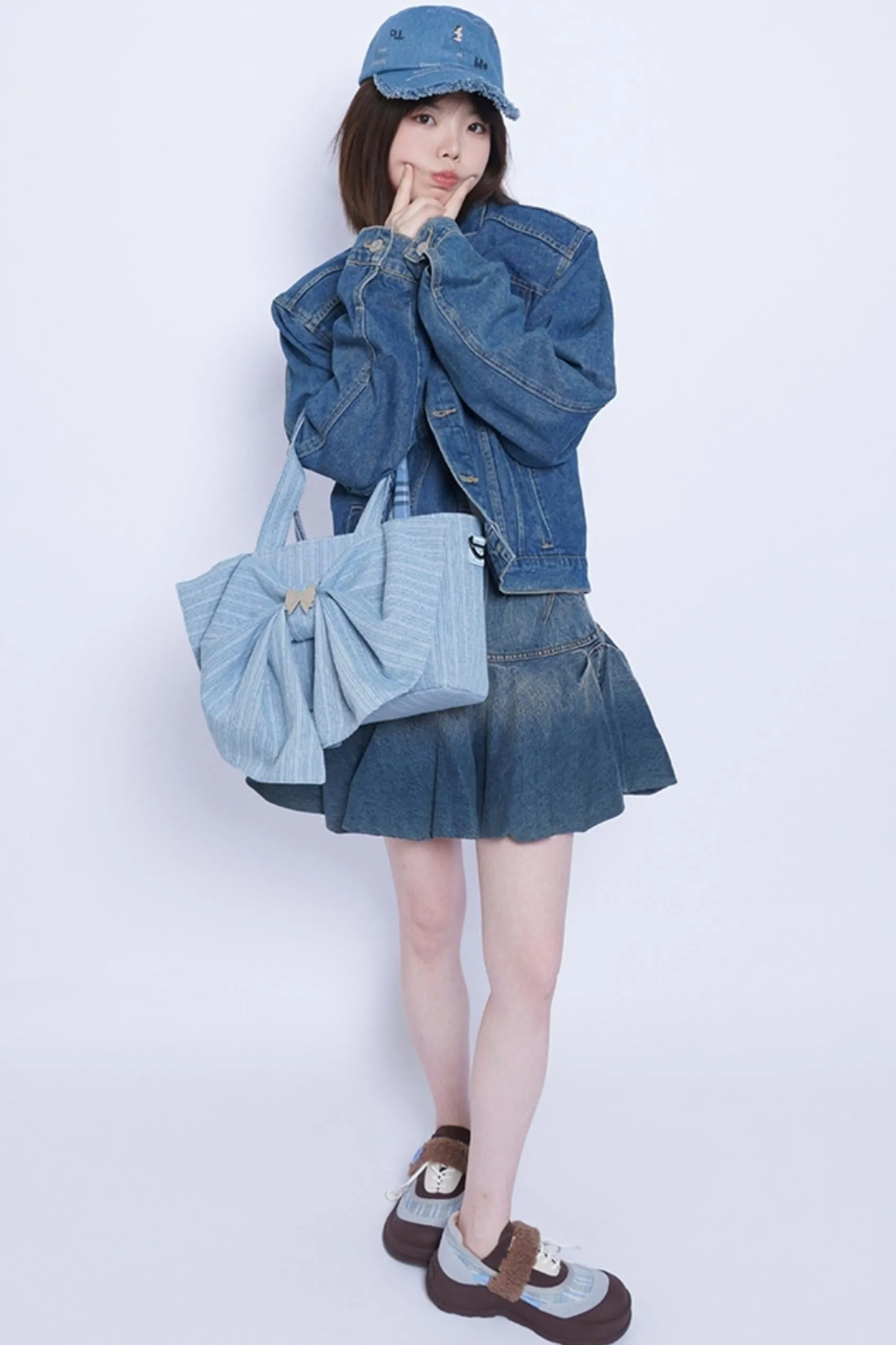 Washed Denim Ribbon Bag