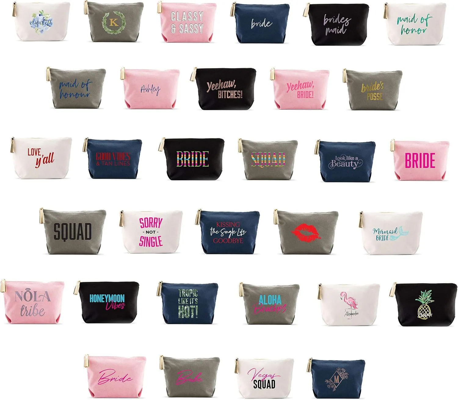 WEDDINGSTAR Large Personalized Canvas Makeup Bag - Bride's Posse Navy Blue