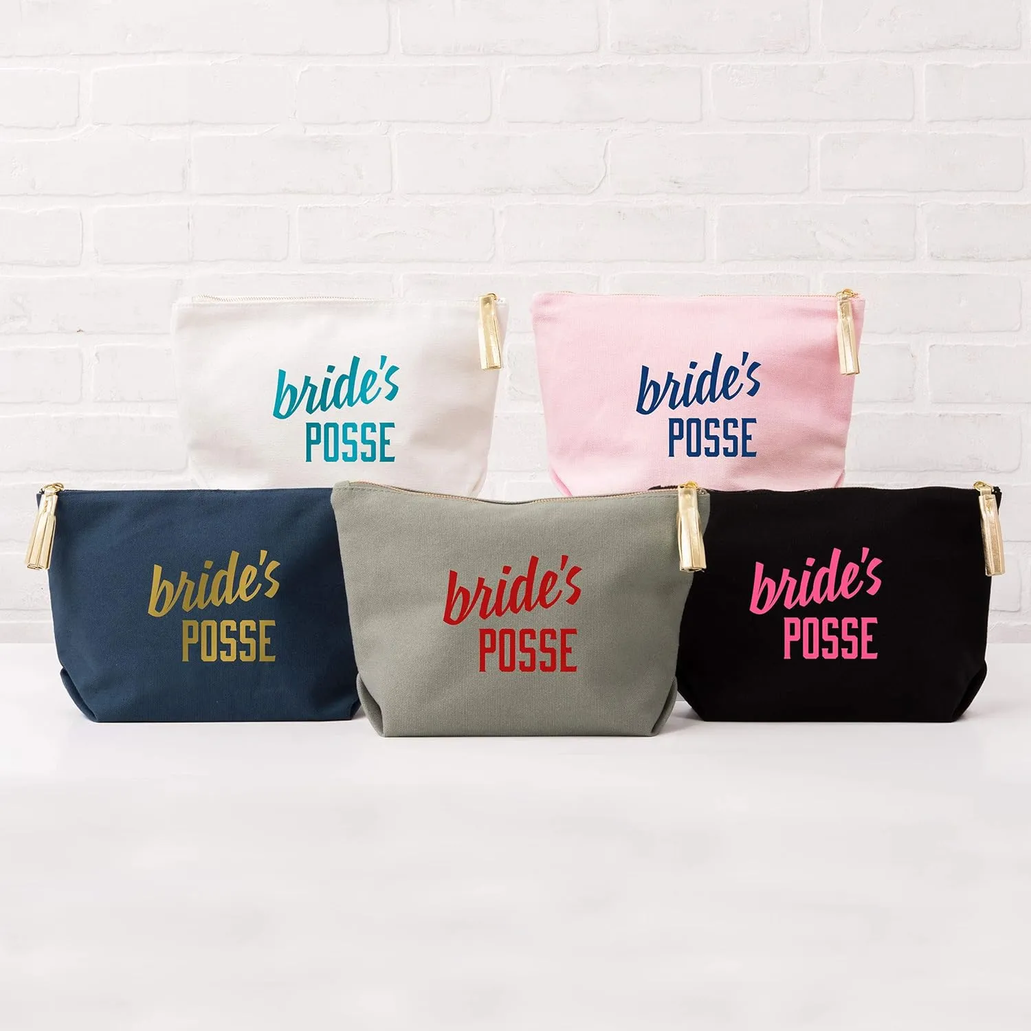 WEDDINGSTAR Large Personalized Canvas Makeup Bag - Bride's Posse Navy Blue