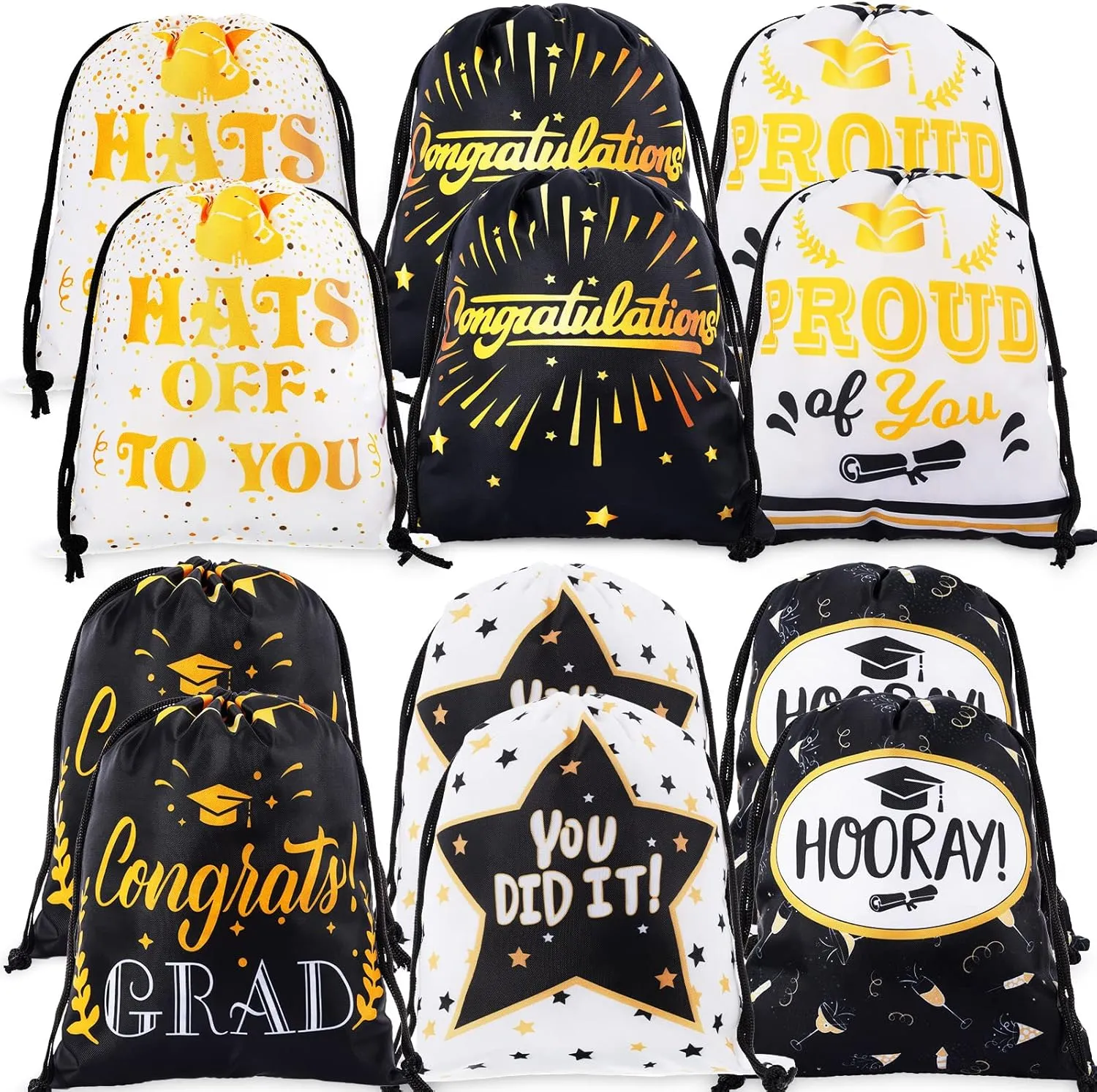 Weewooday 12 Pieces Graduation Gift Bags Graduation Party Favor Drawstring Bags for Gifts Wrapping Party Supplies Decoration