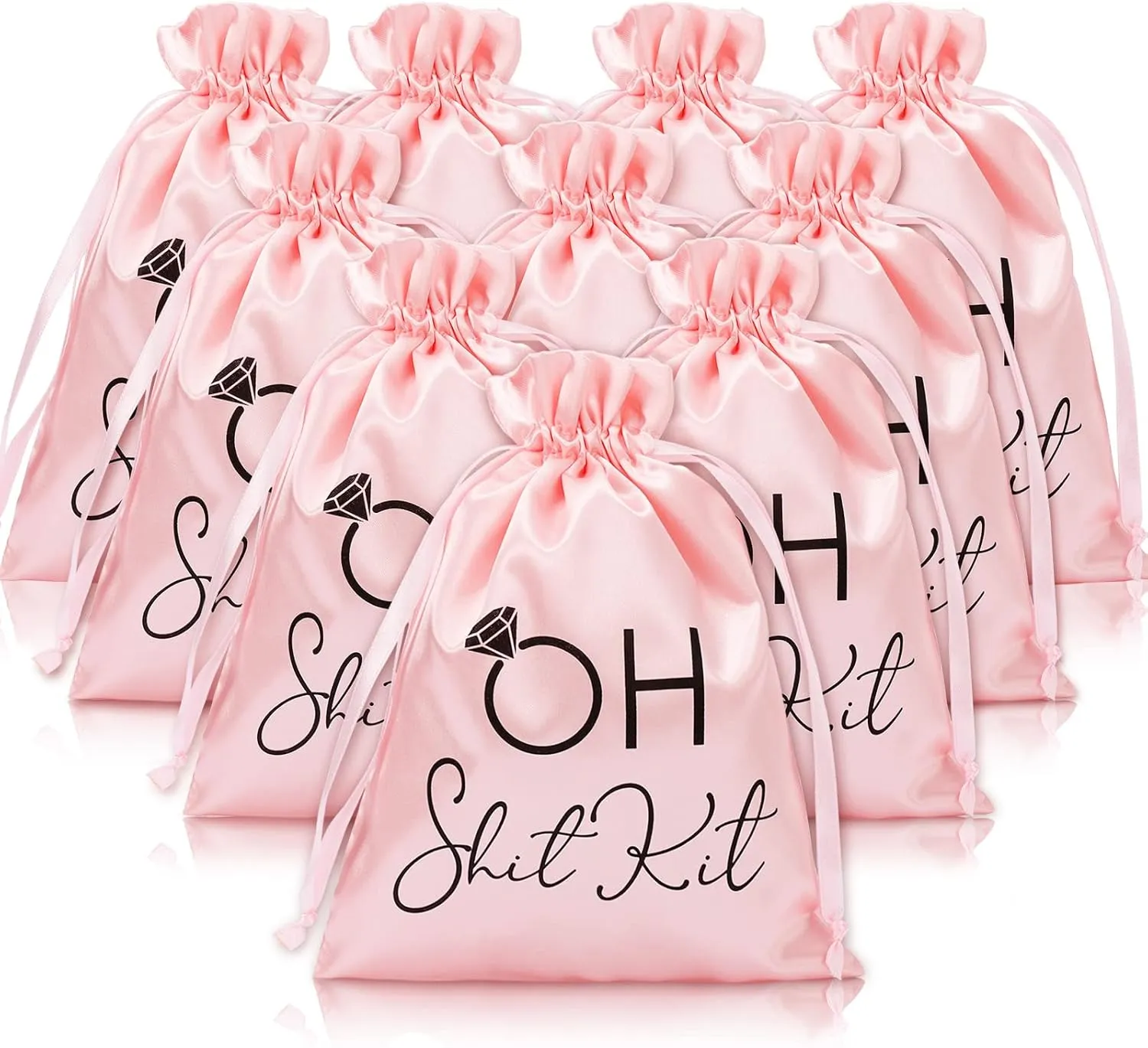 Whaline 10Pcs Wedding Hangover Kit Bags Pink Bachelorette Party Favor Bags Large Drawstring Gift Wrap Bags Survival Recovery Kit Bag for Wedding Bridal Shower Party Favors, 6 x 8 Inch