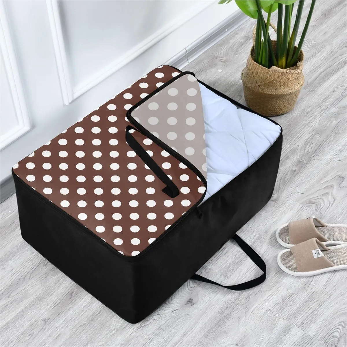 White Brown Retro Polka Dot Storage Bags, 27.5x19.7x11 In, Garment Storage Organizer Travel Cargo Duffel Bags Space Saving Packing Totes for Moving Supplies Storage