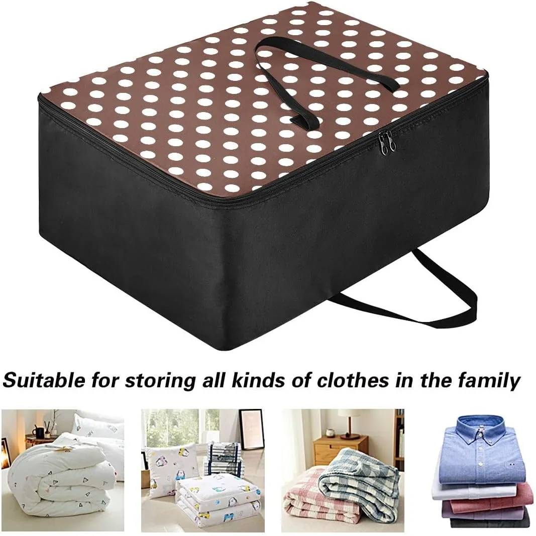 White Brown Retro Polka Dot Storage Bags, 27.5x19.7x11 In, Garment Storage Organizer Travel Cargo Duffel Bags Space Saving Packing Totes for Moving Supplies Storage