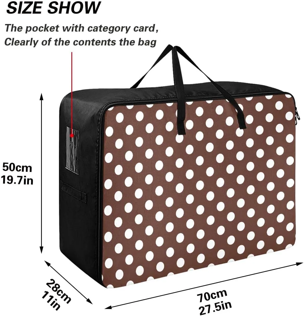 White Brown Retro Polka Dot Storage Bags, 27.5x19.7x11 In, Garment Storage Organizer Travel Cargo Duffel Bags Space Saving Packing Totes for Moving Supplies Storage