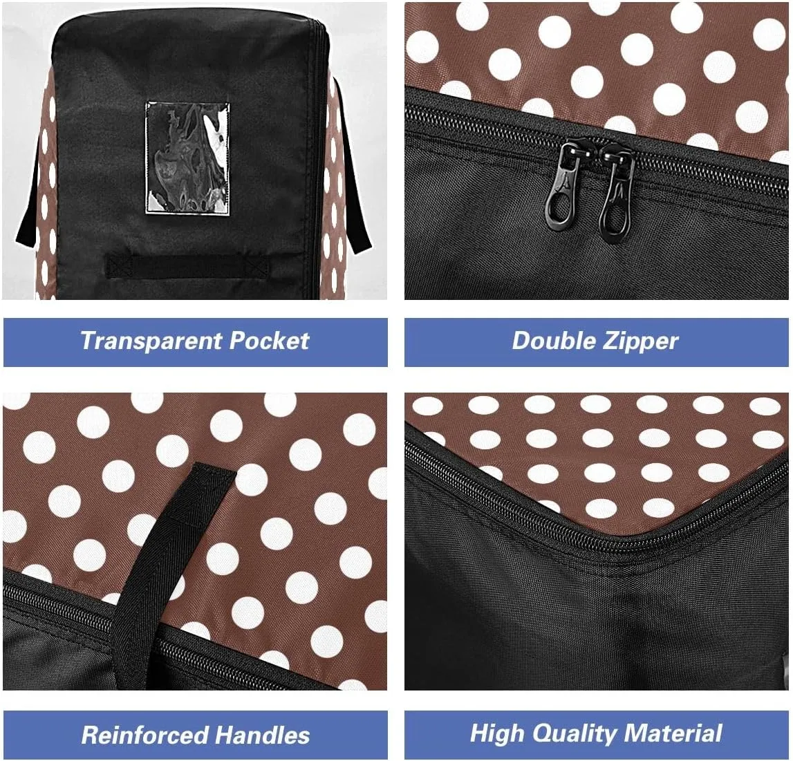 White Brown Retro Polka Dot Storage Bags, 27.5x19.7x11 In, Garment Storage Organizer Travel Cargo Duffel Bags Space Saving Packing Totes for Moving Supplies Storage