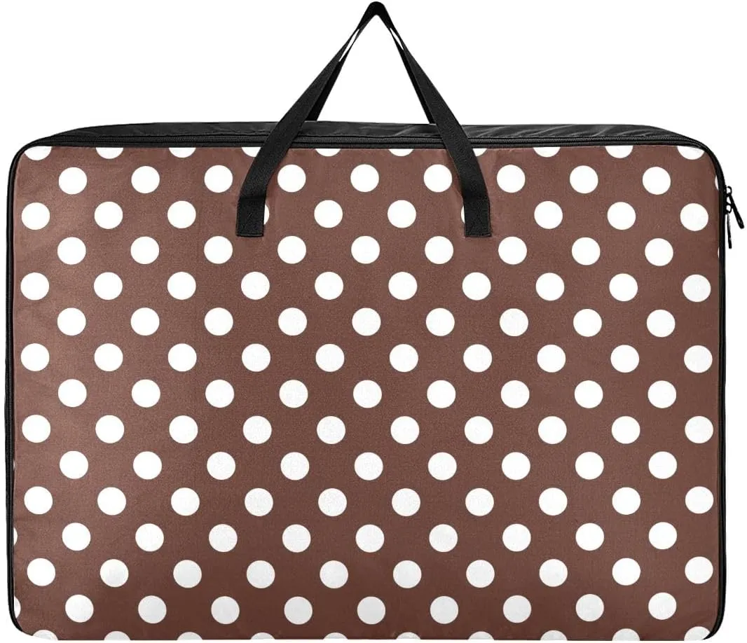 White Brown Retro Polka Dot Storage Bags, 27.5x19.7x11 In, Garment Storage Organizer Travel Cargo Duffel Bags Space Saving Packing Totes for Moving Supplies Storage