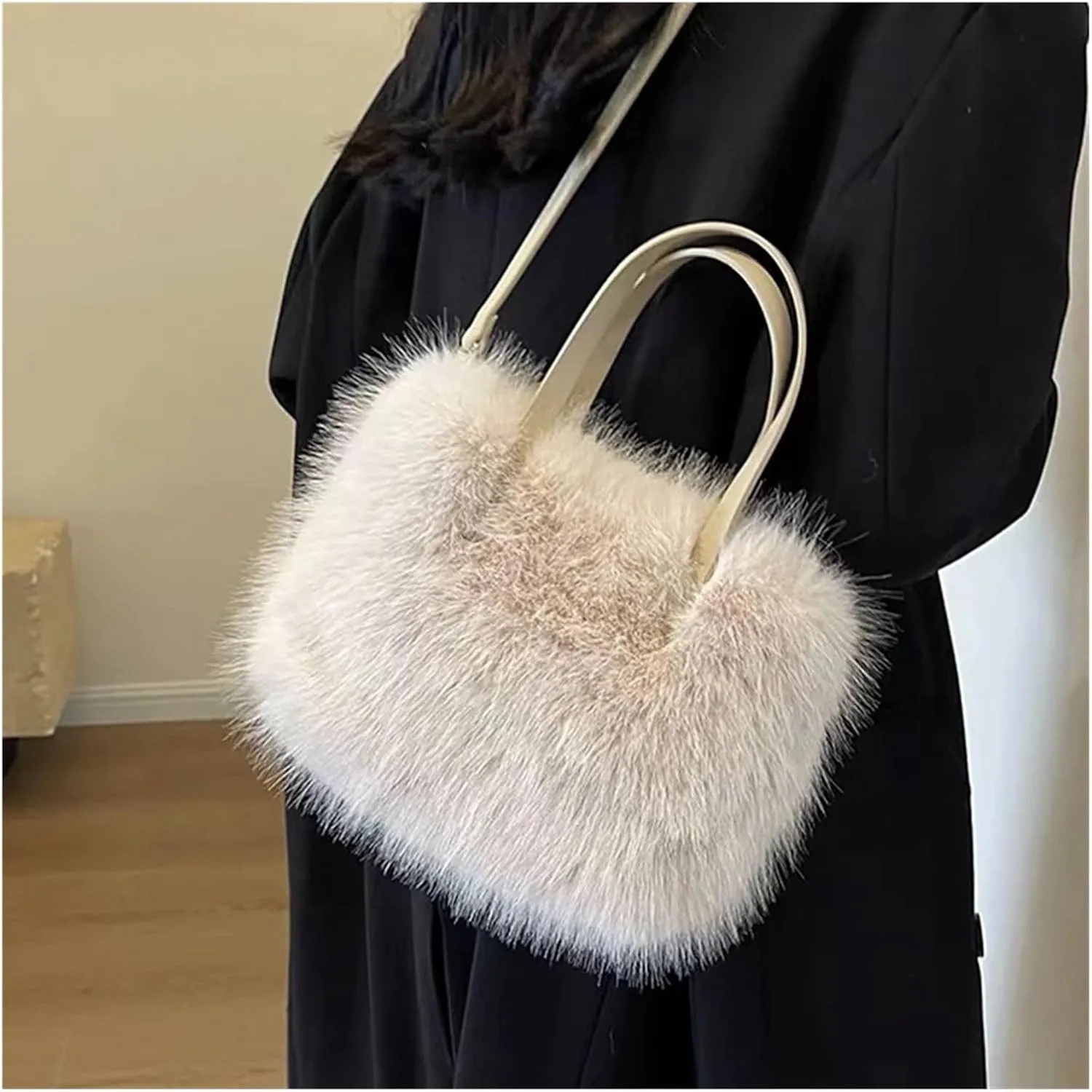Winter Fluffy Bag Faux Fur Tote Bag Women's Bucket Plush Design Ladies Handbags Soft Winter Crossbody Shoulder Bags