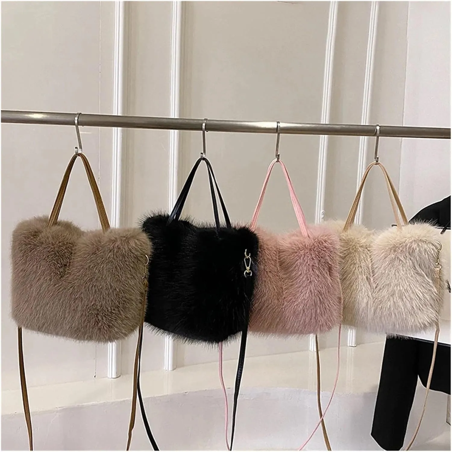 Winter Fluffy Bag Faux Fur Tote Bag Women's Bucket Plush Design Ladies Handbags Soft Winter Crossbody Shoulder Bags