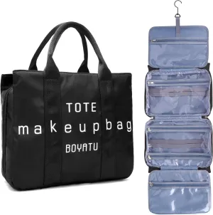 Women Hanging Toiletry Bag for Traveling: Large Capacity Makeup Bag Organizer - Portable Cosmetic Bags with Divider & Handle 03-Classic Black