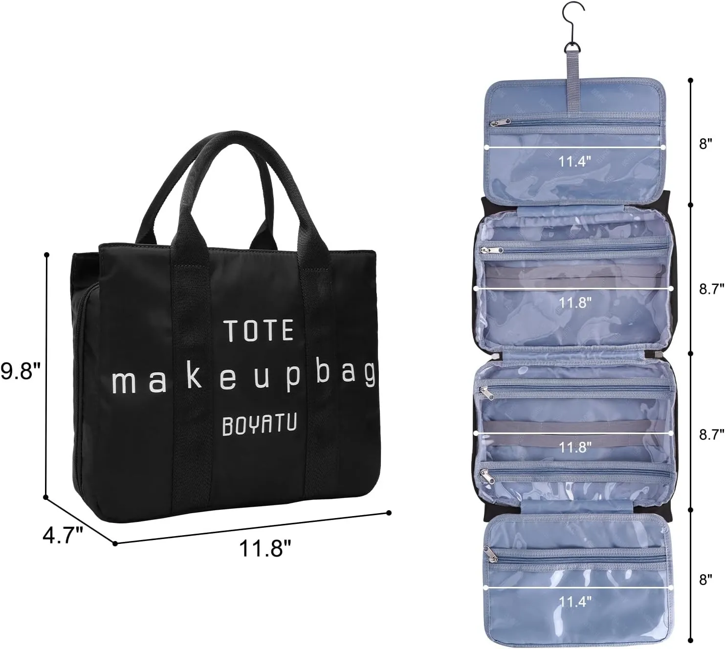 Women Hanging Toiletry Bag for Traveling: Large Capacity Makeup Bag Organizer - Portable Cosmetic Bags with Divider & Handle 03-Classic Black