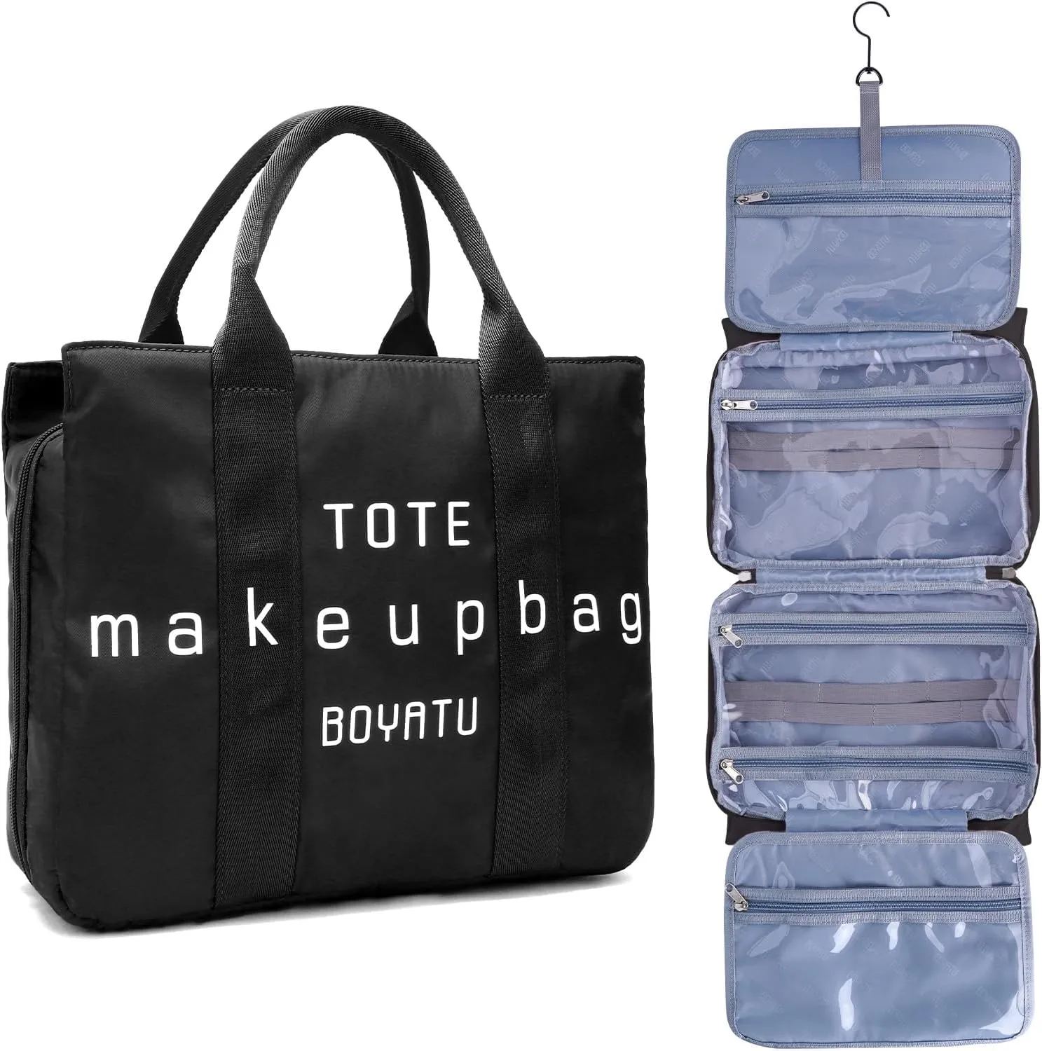 Women Hanging Toiletry Bag for Traveling: Large Capacity Makeup Bag Organizer - Portable Cosmetic Bags with Divider & Handle 03-Classic Black