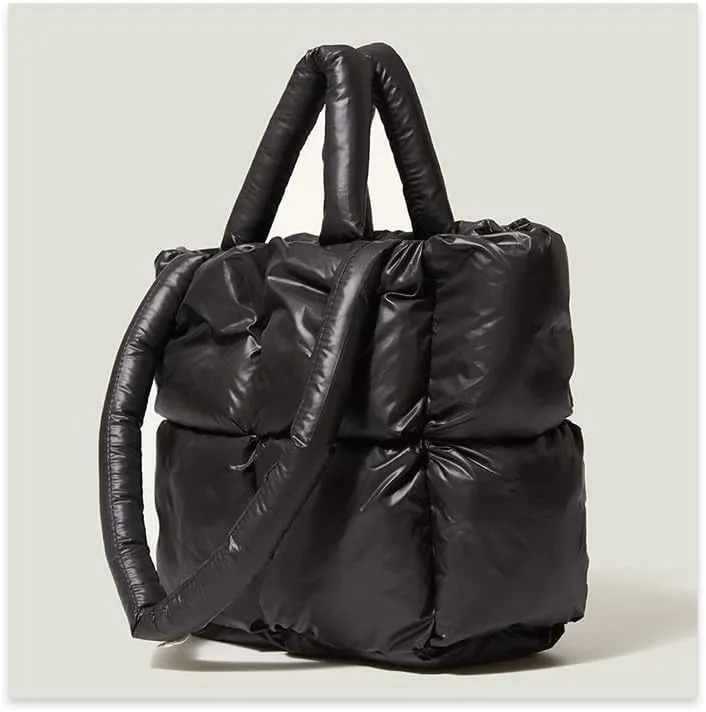 Women Padded Shoulder Bag Luxury Check Tote Bag Soft Pillow Handbag Quilted Puffy High Capacity Underarm