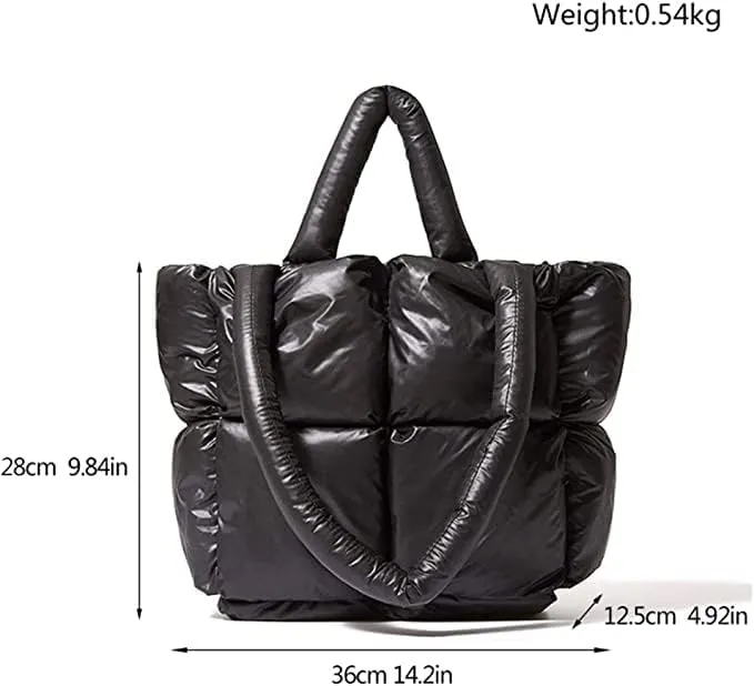 Women Padded Shoulder Bag Luxury Check Tote Bag Soft Pillow Handbag Quilted Puffy High Capacity Underarm