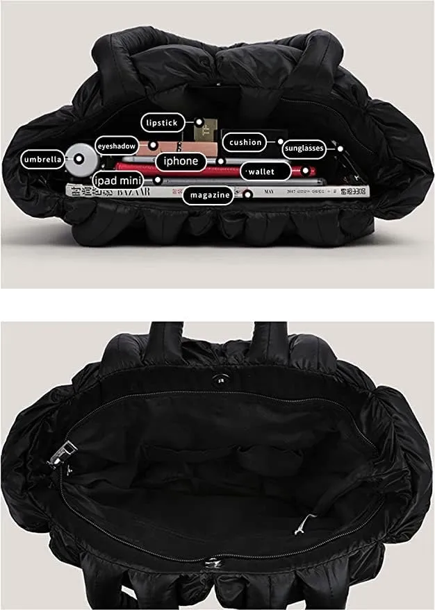 Women Padded Shoulder Bag Luxury Check Tote Bag Soft Pillow Handbag Quilted Puffy High Capacity Underarm