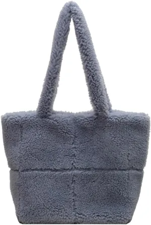Women Plush Tote Bag Fluffy Underarm Bag Large Capacity Hobo Bag Solid Color Handbag for Work Travel Shopping
