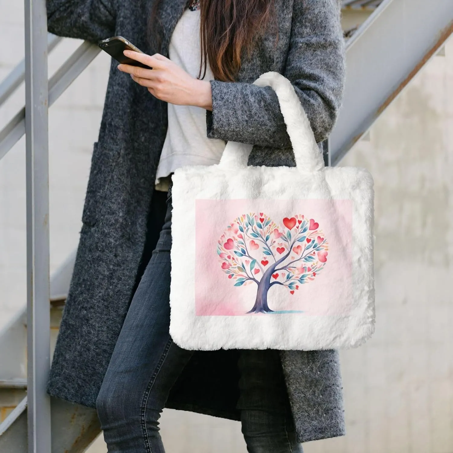 Women Shoulder Clutch Purse Bag Fluffy Fuzzy Faux Fur Cute Tote Handbag