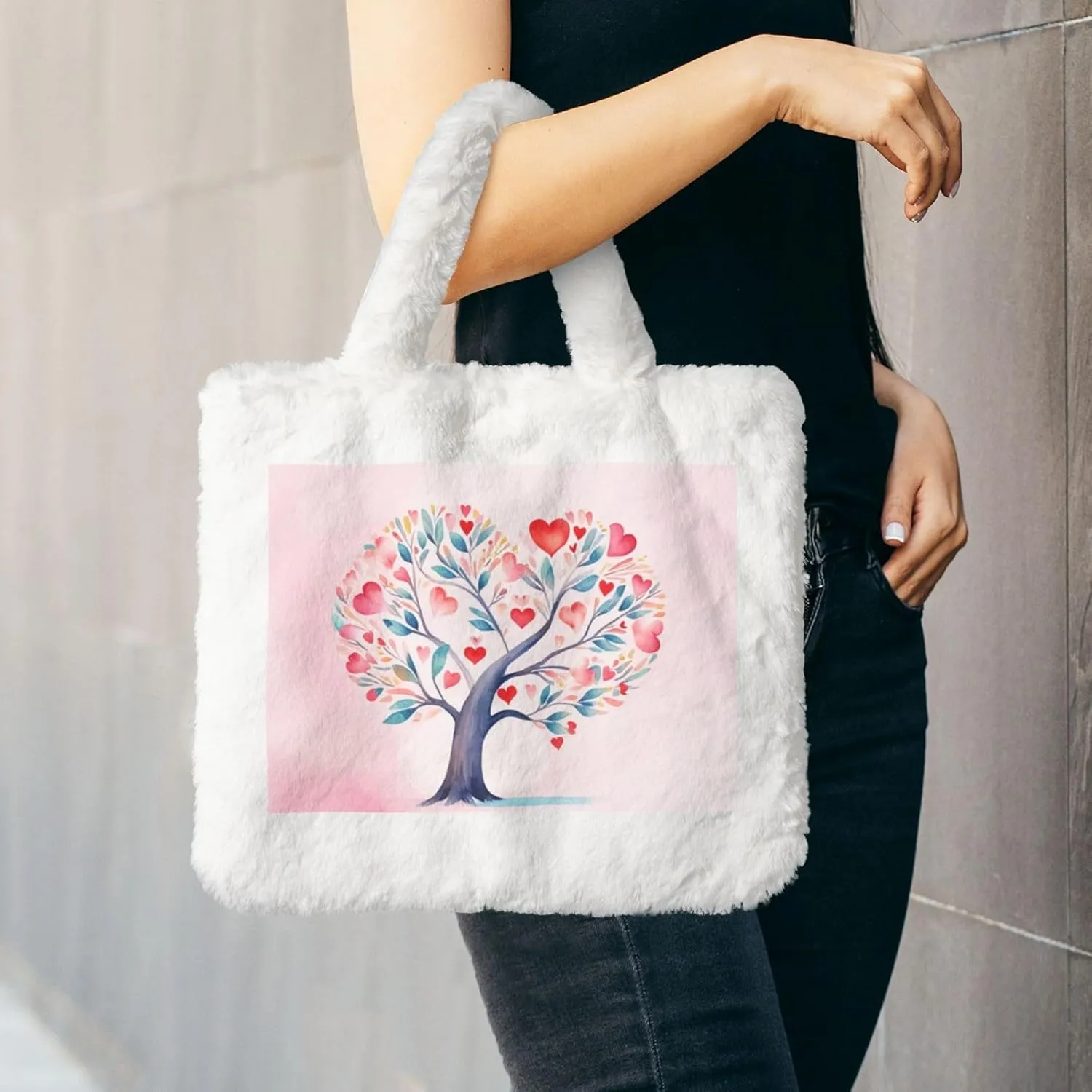 Women Shoulder Clutch Purse Bag Fluffy Fuzzy Faux Fur Cute Tote Handbag