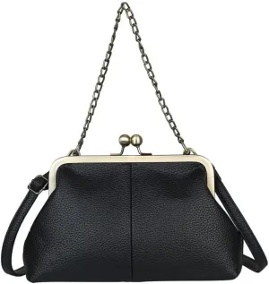 Women Tote Handbag Classical Retro Shoulder Bag Chain Strap Leather Kiss Lock Satchel Clutch Work Shopper Crossbody Bag