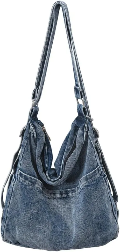 Womens Denim Canvas Shoulder Bag Hobo Bags Retro Crossbody Bag Purse Slouchy Tote Handbag Satchel