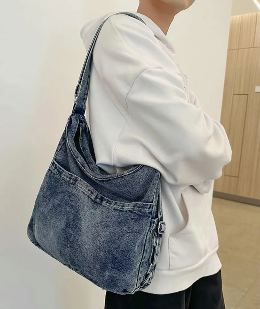 Womens Denim Canvas Shoulder Bag Hobo Bags Retro Crossbody Bag Purse Slouchy Tote Handbag Satchel