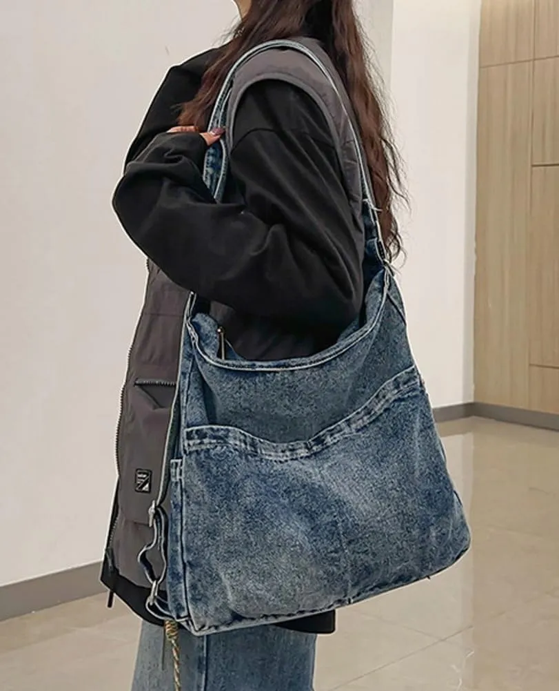 Womens Denim Canvas Shoulder Bag Hobo Bags Retro Crossbody Bag Purse Slouchy Tote Handbag Satchel