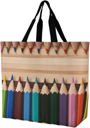 Women's Large-capacity Shoulder Shopping Bag Reusable Foldable Shopping Bags Colored Pen Beach Bag