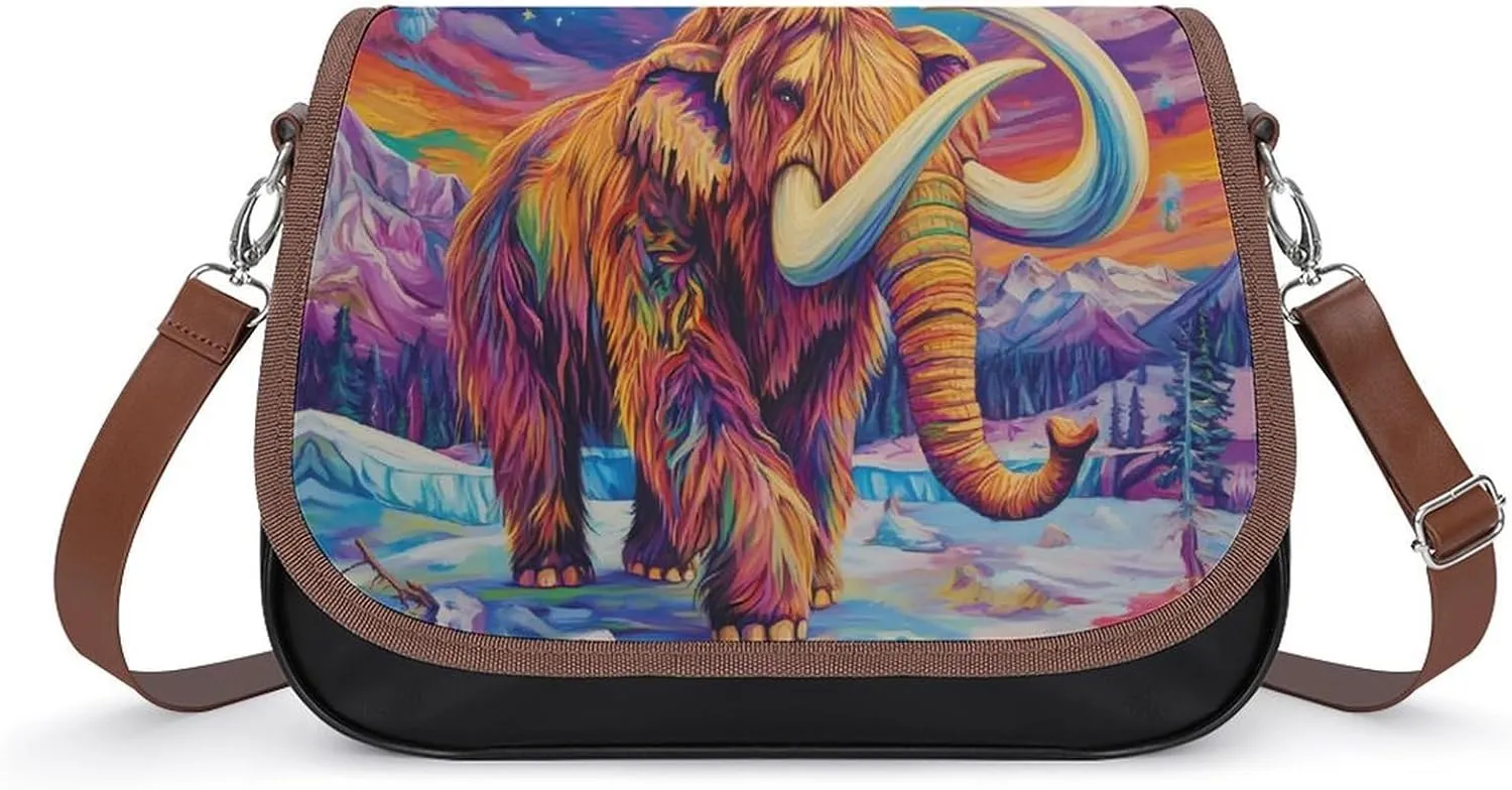 Woolly Mammoth on Ice Crossbody Bags for Women Leather Tote Bag Handbag Purse for Work Travel