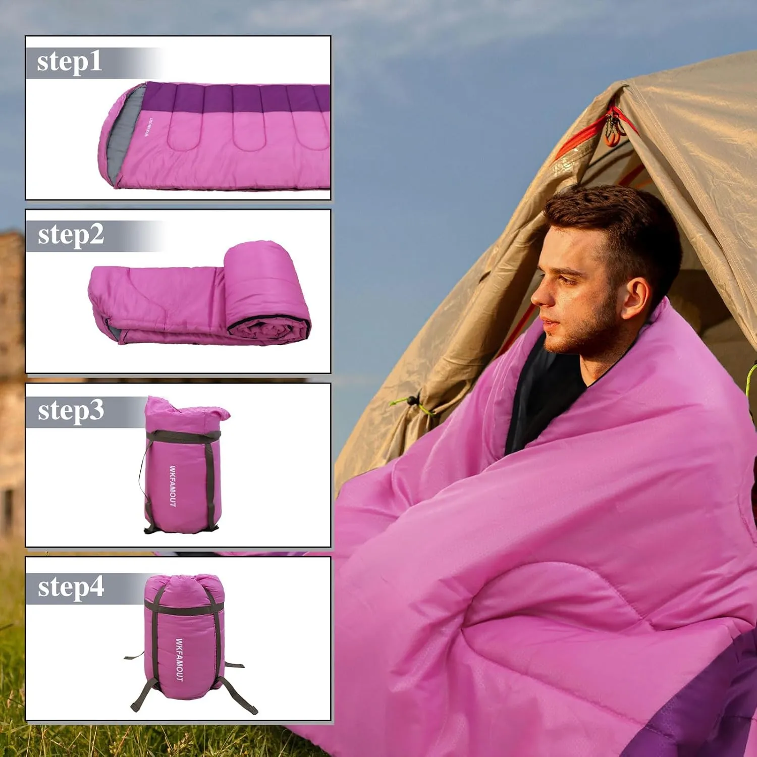 XL 10 Degree Sleeping Bags Waterproof for Adults 350GSM Machine Washable with Compression Sack for 3-4 Season Camping Outdoor