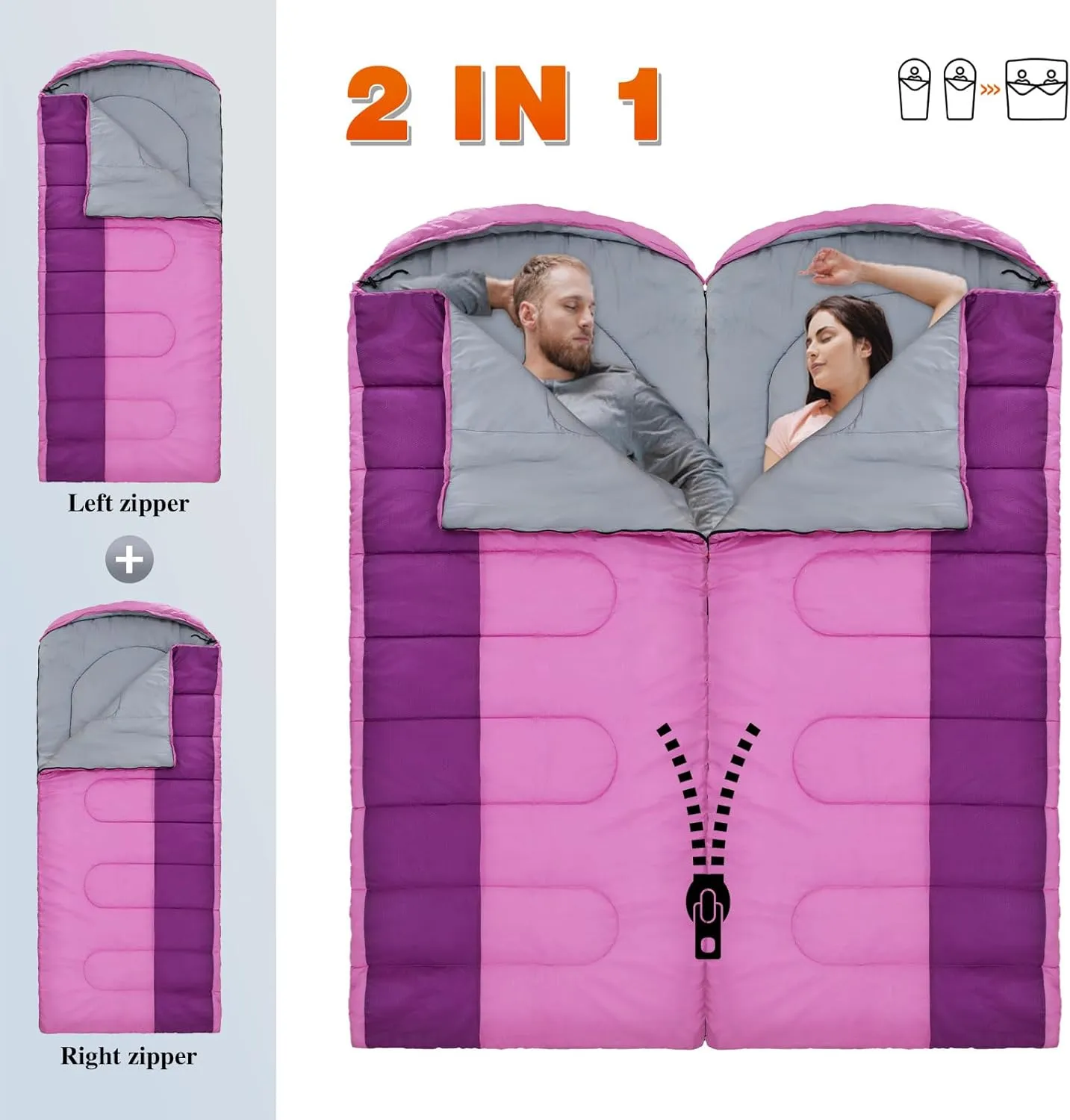 XL 10 Degree Sleeping Bags Waterproof for Adults 350GSM Machine Washable with Compression Sack for 3-4 Season Camping Outdoor