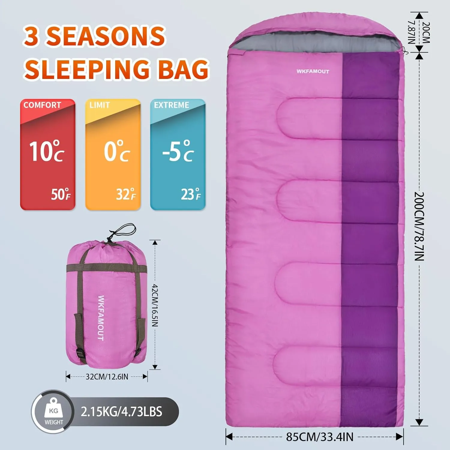XL 10 Degree Sleeping Bags Waterproof for Adults 350GSM Machine Washable with Compression Sack for 3-4 Season Camping Outdoor