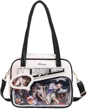 Y2K Fashion Crossbody Itabag, Handbag Bag Kawaii Grunge Shoulder Bag Emo JK Itabag Ita Sling Purse Itabag Crossbody (White black)