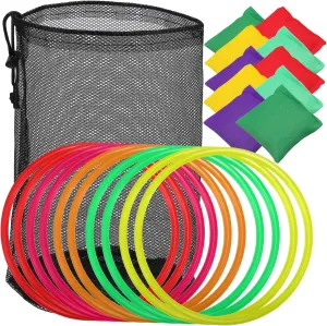 YARNOW 20Pcs Set Toss Game Set Fun Outdoor Activity with Bean Bags Rings for Family Gatherings Parties and Skill Development for Hand Eye Coordination
