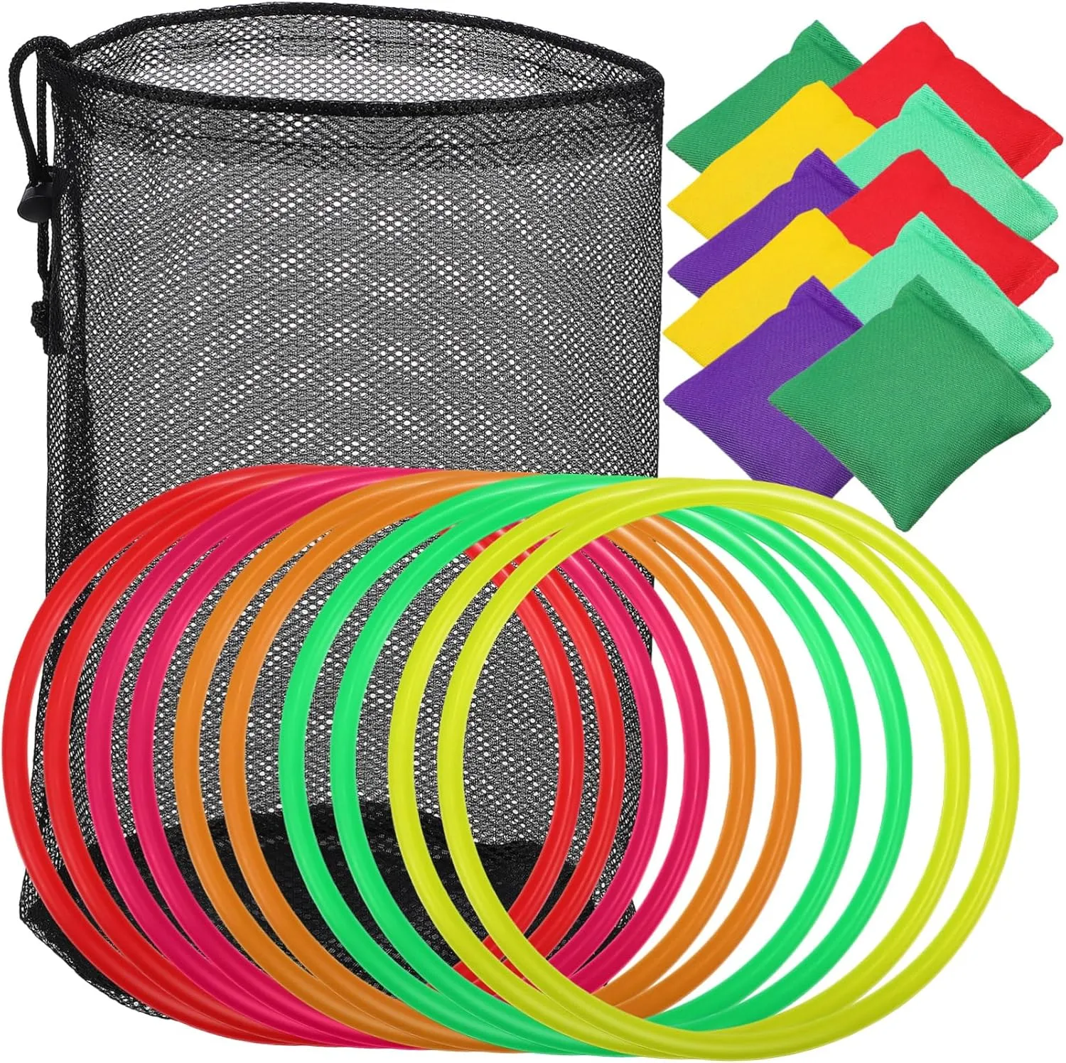 YARNOW 20Pcs Set Toss Game Set Fun Outdoor Activity with Bean Bags Rings for Family Gatherings Parties and Skill Development for Hand Eye Coordination