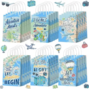 Yeaqee 24 Pcs Adventure Themed Party Favor Bags Adventure Gift Paper Bags with Handle Candy Treat Gift Wrapping for Weeding Birthday Party Favor (World Map)