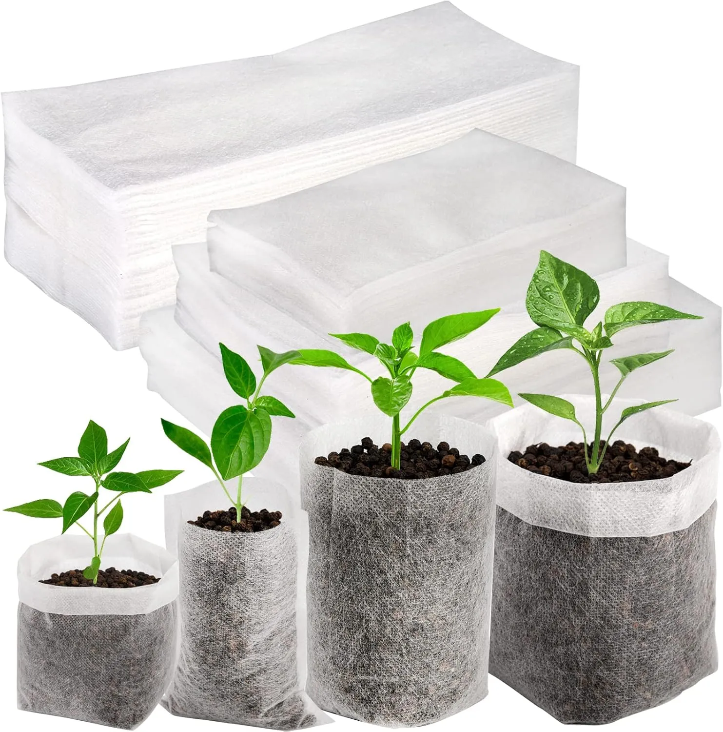 Yesland 1100 Pcs Degradable Non-Woven Plant Nursery Bags - Fabric Plant Seeding Bags Plant Grow Bags - 4 Assorted Sizes Nursing Growing Pouch for Vegetable, Flower, Plant Grow