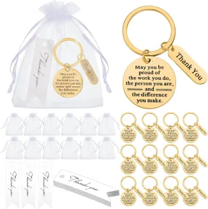 Yinkin 36 Pcs Employee Appreciation Gifts Bulk for Coworkers Keychains Organza Bags with Cards for Teacher Nurse Staff Gifts(Gold)