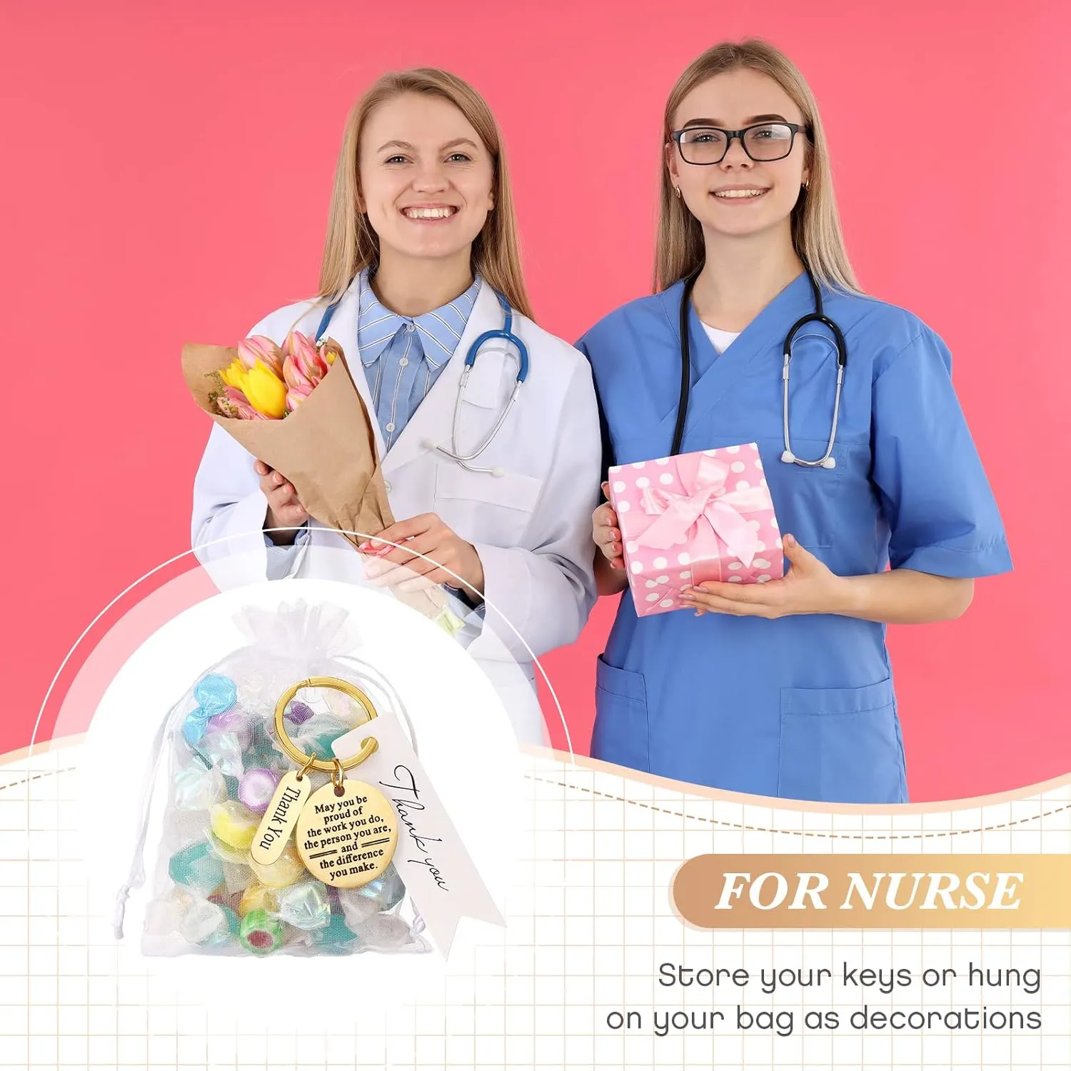 Yinkin 36 Pcs Employee Appreciation Gifts Bulk for Coworkers Keychains Organza Bags with Cards for Teacher Nurse Staff Gifts(Gold)