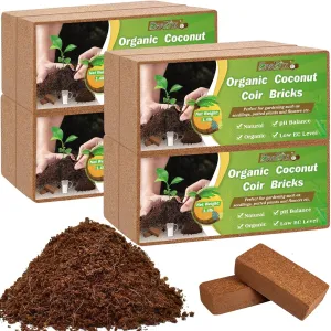 ZeeDix 8 Pcs Coco Coir Brick for Plants, Compressed Coconut Coir 100% Organic Coconut Coir Bricks with Low EC and pH Balance, Premium Coconut Husk Soil Bricks for Gardening Vegetables Plants