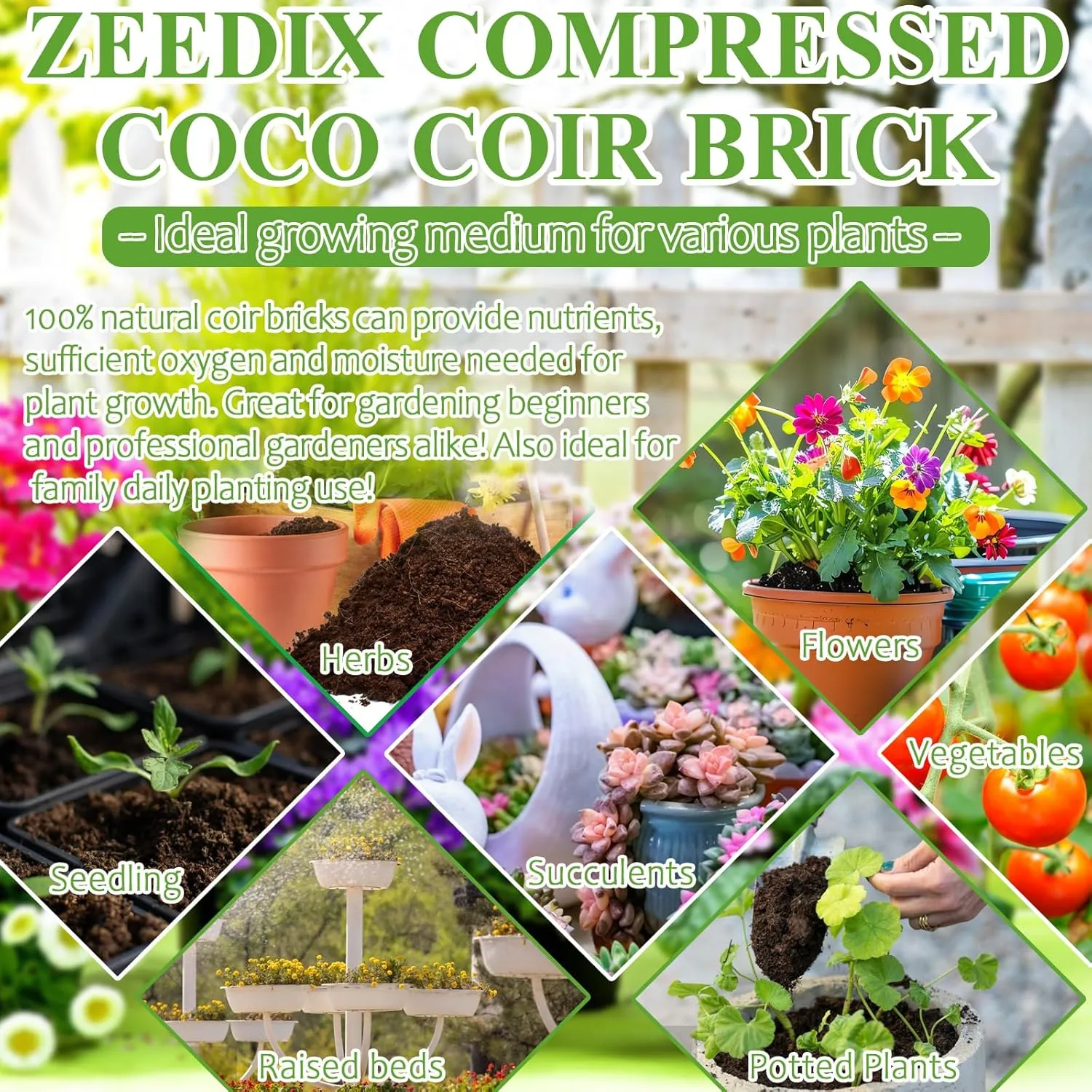 ZeeDix 8 Pcs Coco Coir Brick for Plants, Compressed Coconut Coir 100% Organic Coconut Coir Bricks with Low EC and pH Balance, Premium Coconut Husk Soil Bricks for Gardening Vegetables Plants
