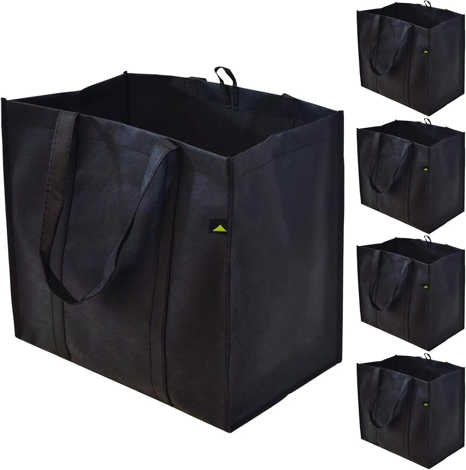 ZENPAC Extra Large Collapsible Canvas Reusable Grocery Bags with Handles, Fabric Totes with Plastic Bottom, Washable, Heavy Duty, Bulk, 15x9.5x13 5 Pack