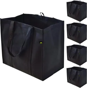 ZENPAC Extra Large Collapsible Canvas Reusable Grocery Bags with Handles, Fabric Totes with Plastic Bottom, Washable, Heavy Duty, Bulk, 15x9.5x13 5 Pack